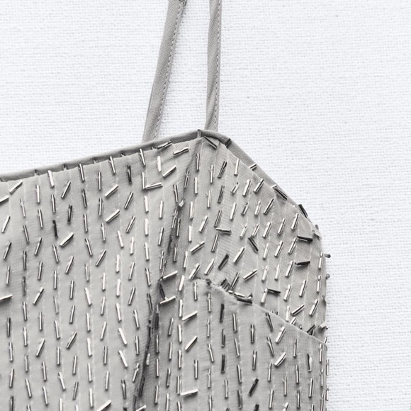 Zara NWT Silver Beaded Mini Dress - Picture 4 of 11